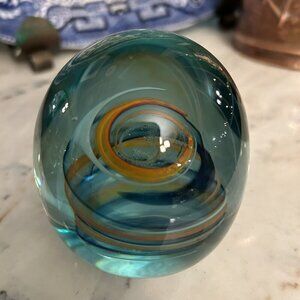 Vintage Mid-Century “Affinity” Glass Paper Weight 3 1\2” x 2 3/4” Swirls